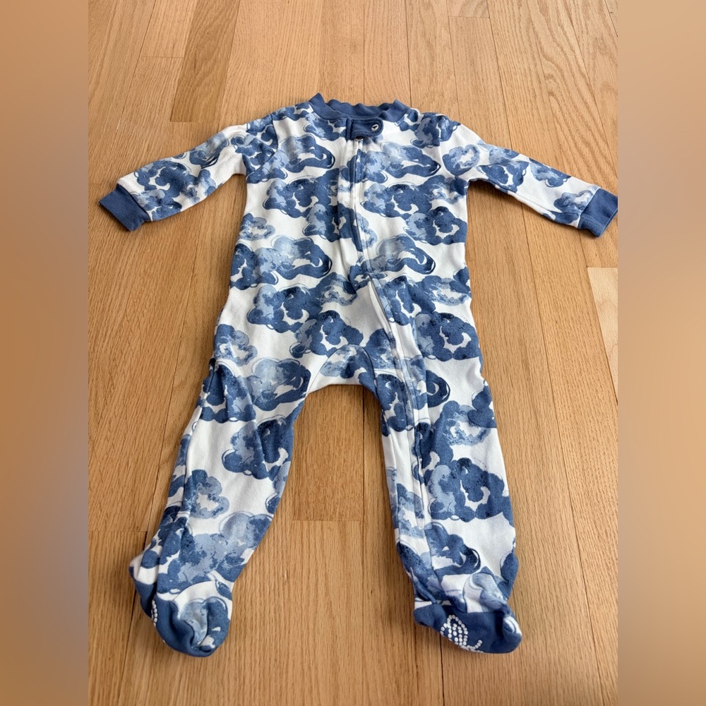 Burt’s Bees Baby Footed Sleeper 3-6 Months Organic Cotton Zip Pajamas Blue Cloud
